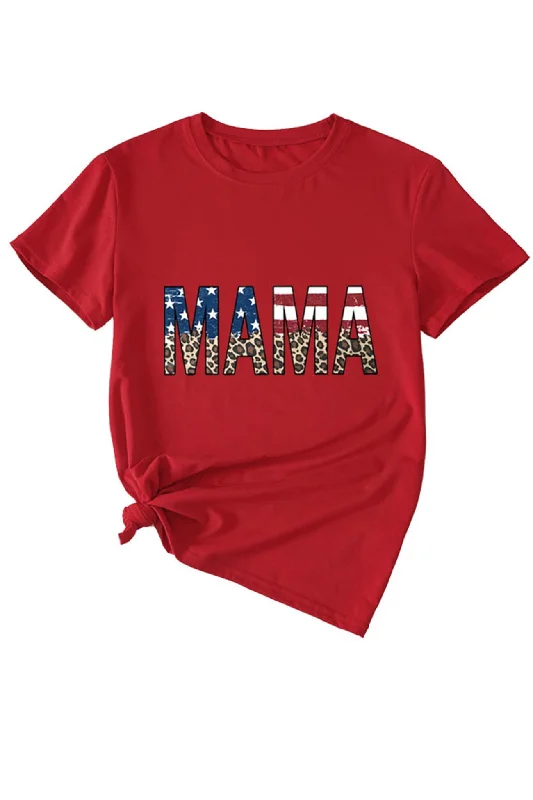 MAMA Flag Leopard Print T-shirt Cool Women's Distressed