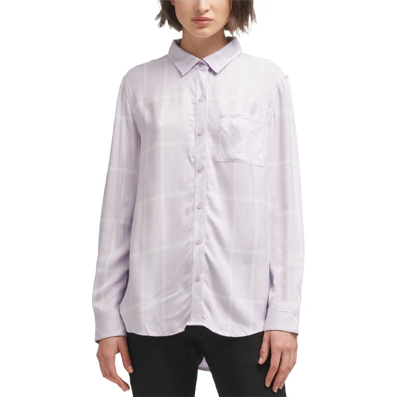 Dkny Womens Plaid Button Up Shirt Cool Women's Distressed