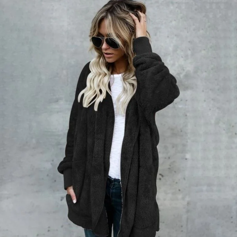 Autumn Winter Jacket Female Coat Causal Soft Hooded Pocket Fleece Laid - back Women's Style