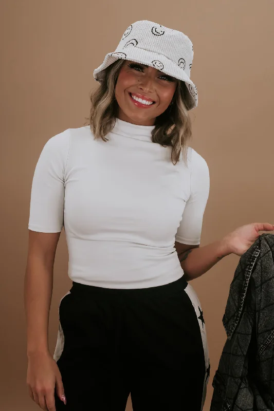 Fitted Mock Neck Top, Ivory Women