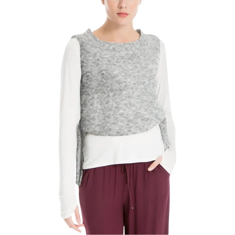 Max Studio London Womens Cropped Side-Tie Pullover Sweater French
