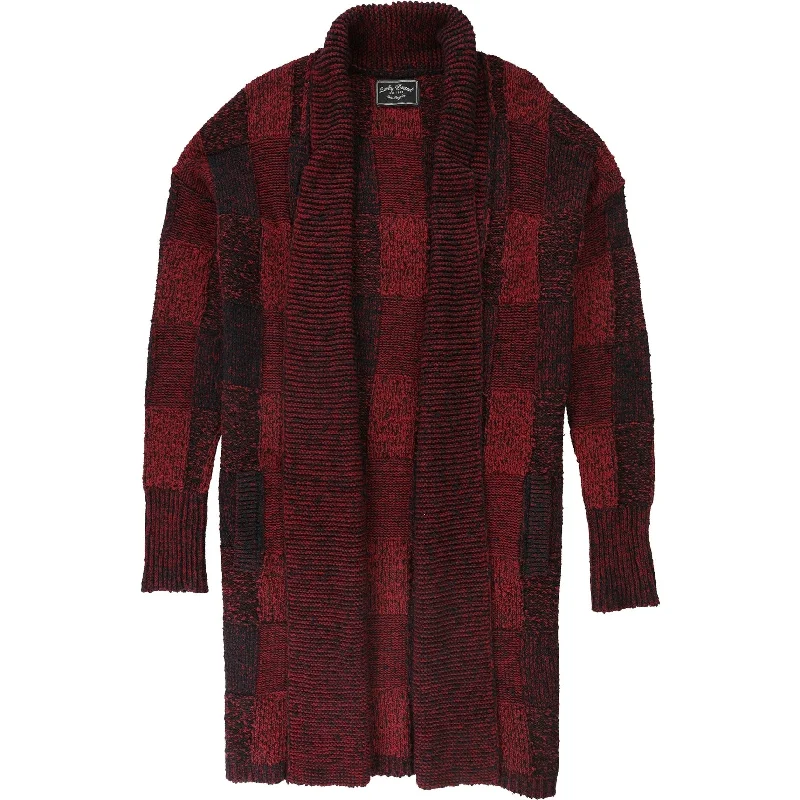Lucky Brand Womens Checkered Boucle Cardigan Sweater, Red, Large Modern Women's 