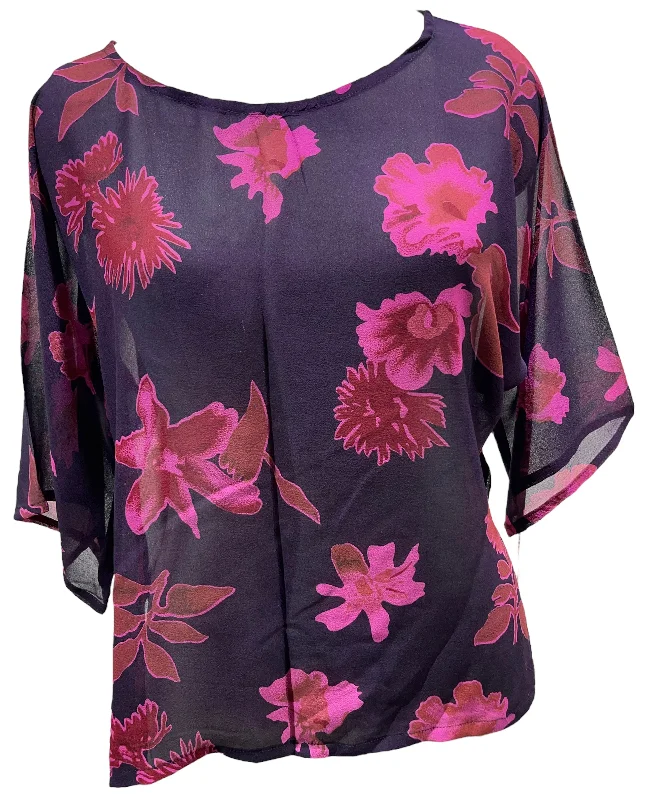 PRG5237 Sheer Avatar Pure Silk LONGER SLEEVE Side Slit Top Relaxed Women's Beachy