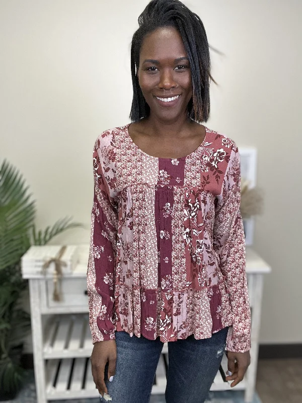Perfection Held Here Women's Floral Ruffle Long Sleeve Top Casual Women's Japanese 