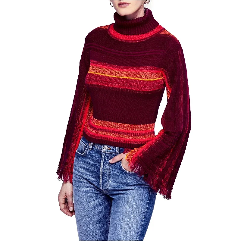 Free People Womens Fringed Sleeve Pullover Sweater Contemporary 