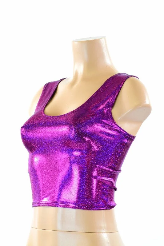Fuchsia Holographic Crop Tank Casual Women's Japanese 