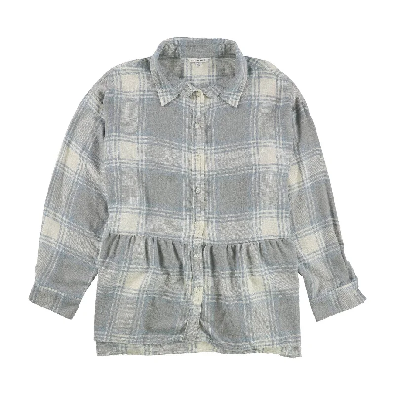 American Eagle Womens Flannel Peplum Button Up Shirt Refined Women's Classic 