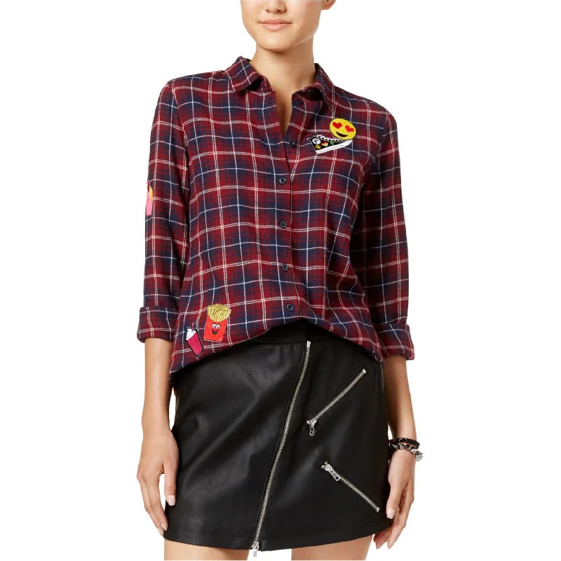 Polly & Esther Womens Plaid Fleece Button Up Shirt Confident Women's Power