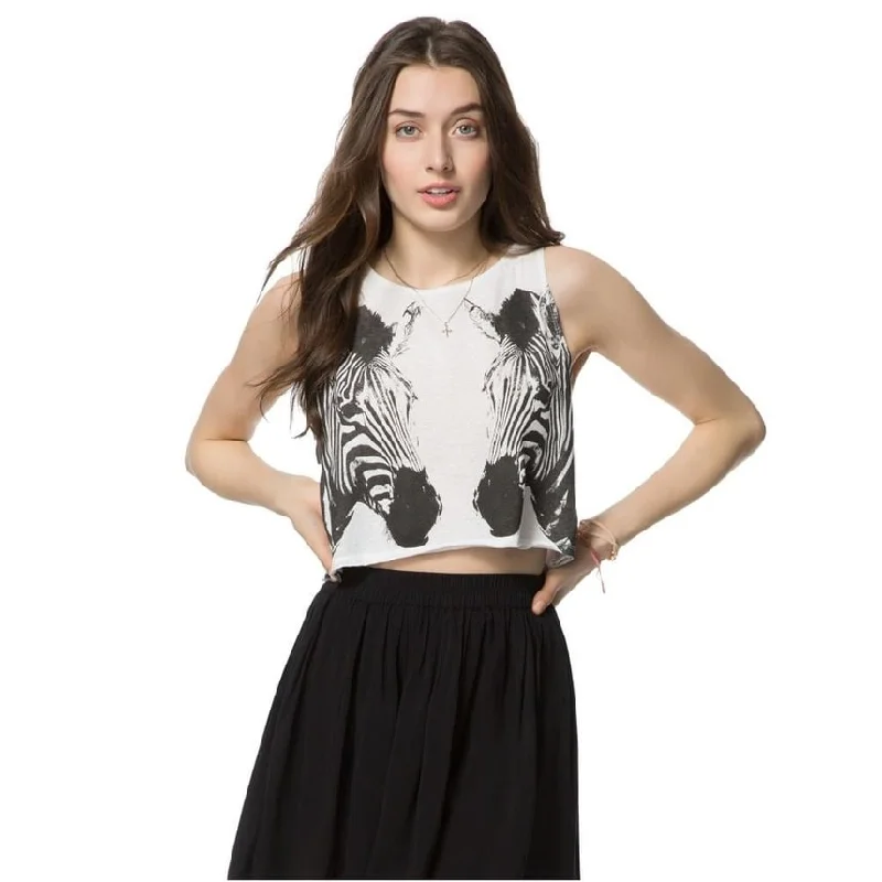 Aeropostale Womens Zebra Cropped Tank Top, White, Large Relaxed Women's 