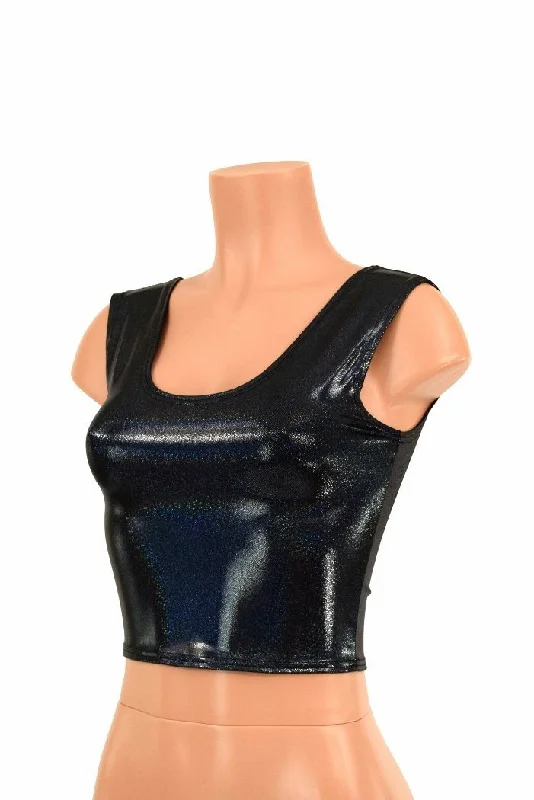 Black Holographic Crop Top Refined Women's Hand - crafted