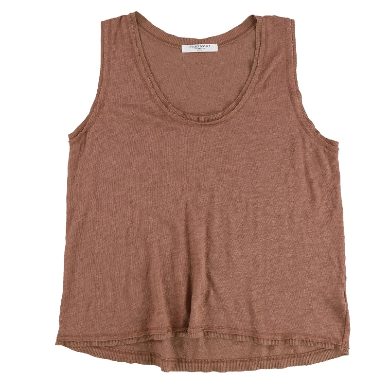 Project Social T Womens Heathered Waffle Edge Tank Top, Brown, Medium Cool Women's Distressed