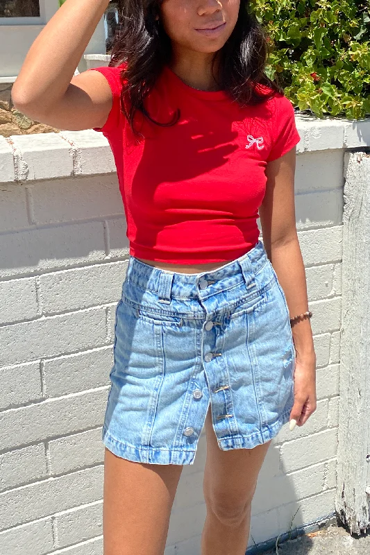Ribbon Embroidered Baby Tee Dynamic Women's Moto