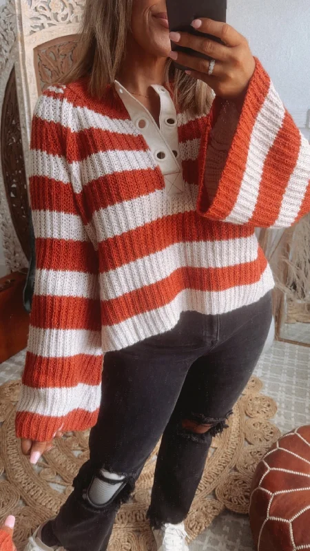 Say Less Striped Sweater, Orange/Taupe Edgy Women's Punk