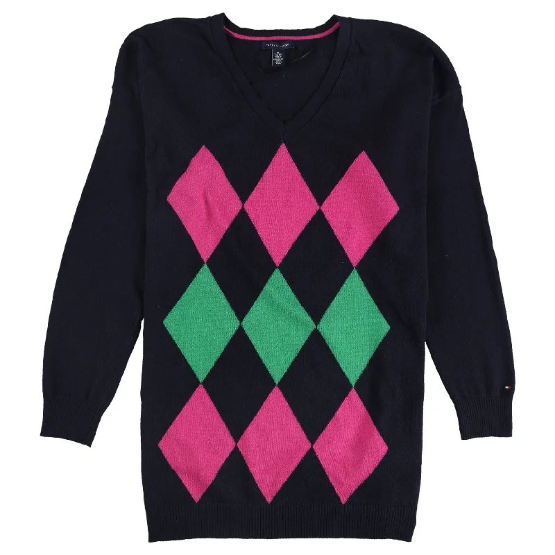 Tommy Hilfiger Womens Argyle V-Neck Pullover Sweater, Blue, X-Large Traditional Women's Wool