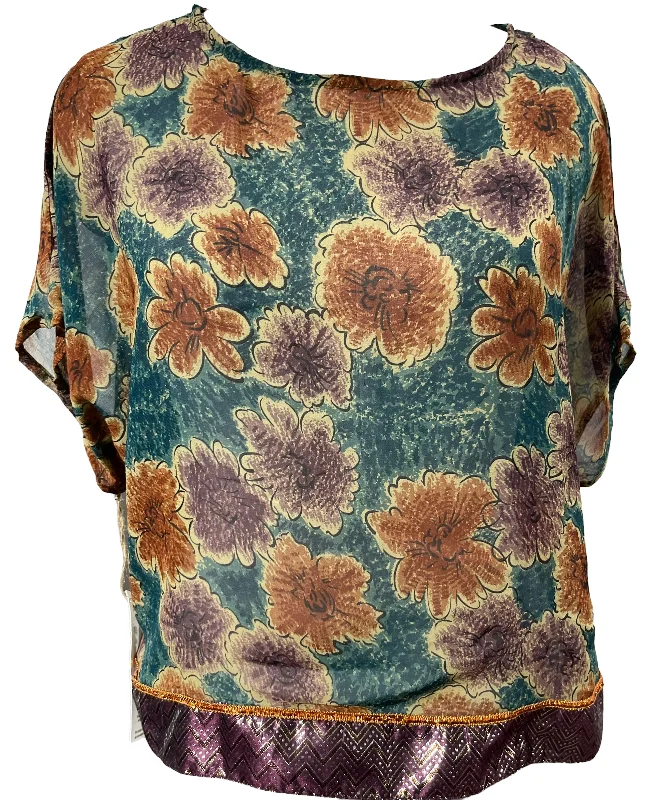 PRG1268 Kate Bushy Sheer Avatar Pure Silk Boxy Top Classic Women's Tweed