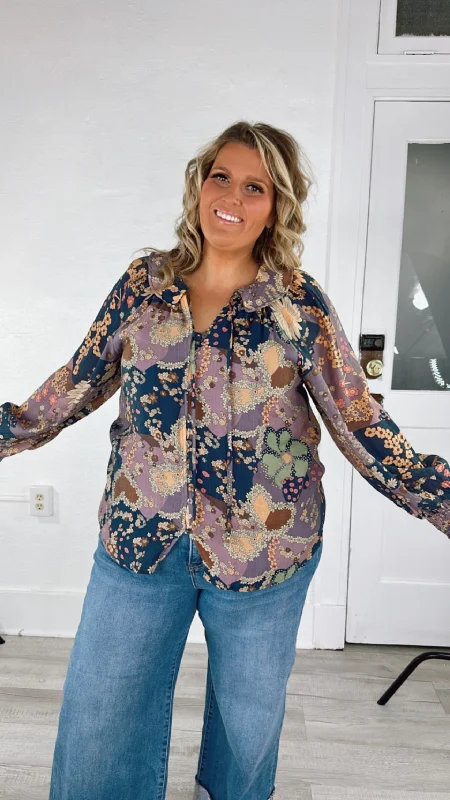 New Groove Floral Printed Top, Purple Elegant Women's 