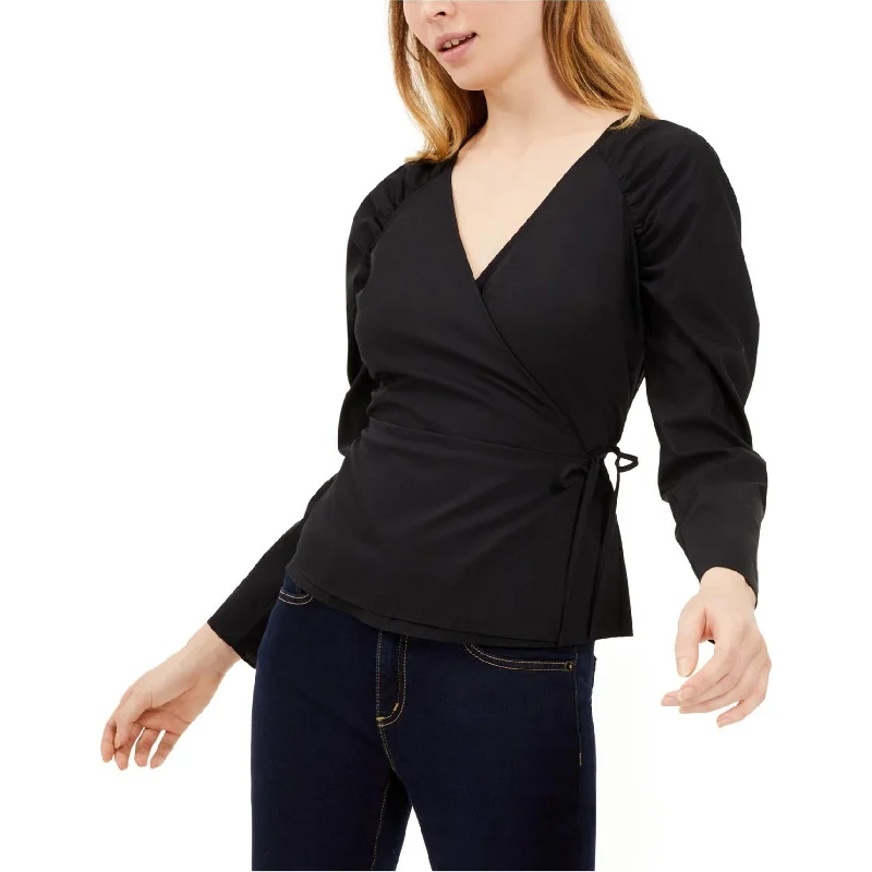 I-N-C Womens Puff Sleeve Wrap Peplum Blouse, Black, Medium Stylish Women's Tropical 