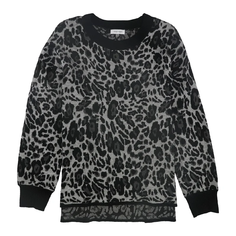 Calvin Klein Womens Leopard Print Pullover Sweater, Grey, Large Elegant Women's Formal Calvin Klein Womens Leopard Print Pullover Sweater, Grey, Large Elegant Women's Formal