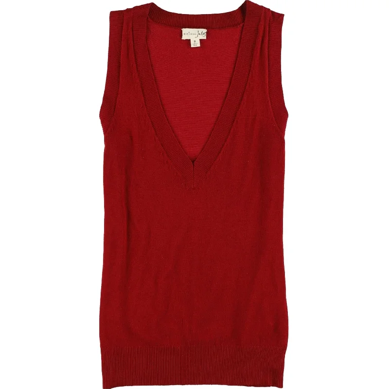 maison Jules Womens Solid Pullover Sweater, Red, Small Bohemian Women's Free