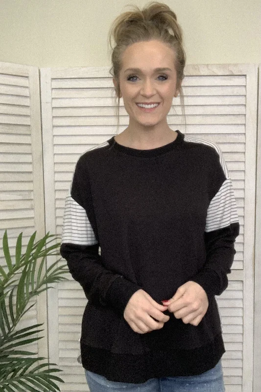 Party In The Back Women's Striped Long Sleeve Top Monochromatic Office Style