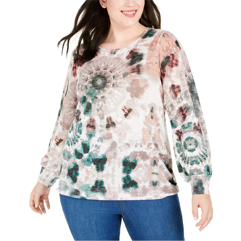 I-N-C Womens Tie-Dye Slub Pullover Sweater Sleek Women's Metallic