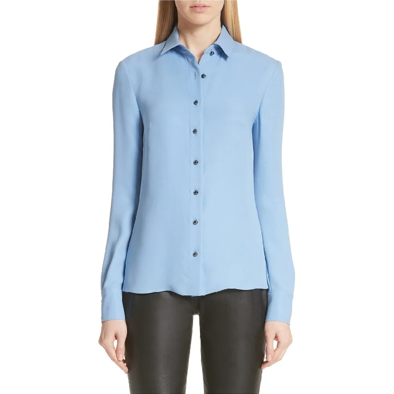 St. John Womens Georgette Button Up Shirt, Blue, 4 Sophisticated Women's Tailored