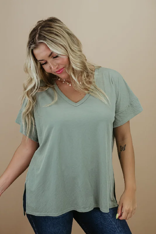 All Basic V Neck Tee, Sage Hip Women's Retro