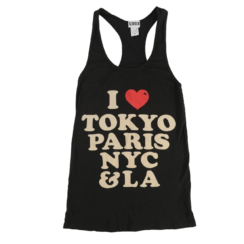 Scratch Womens I Heart Tokyo Racerback Tank Top, Black, Medium Gym