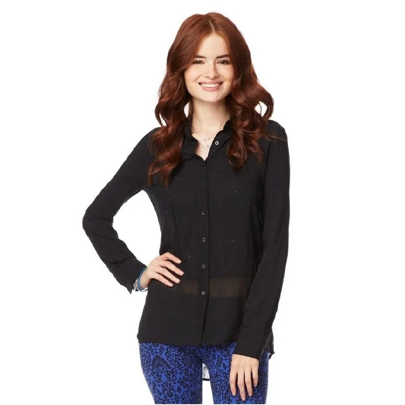 Aeropostale Womens Signature Shimmer Button Up Shirt Trendy Women's Oversized