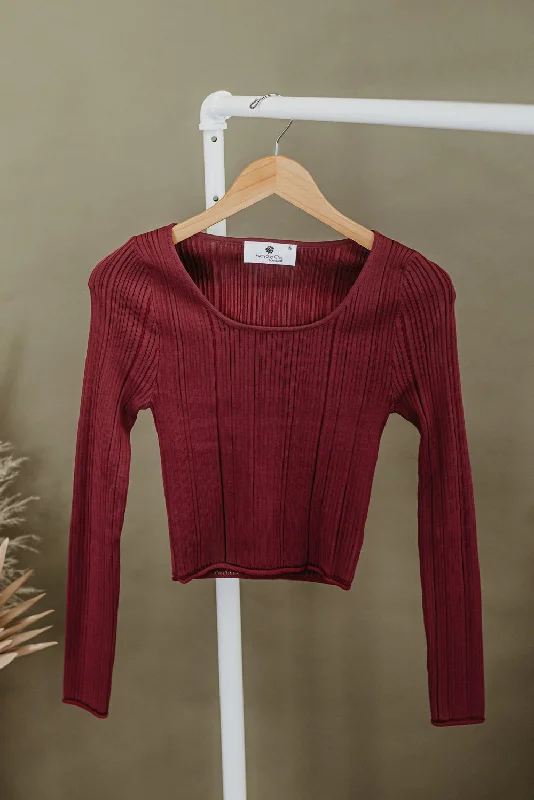 Lowkey Textured Long Sleeve, Burgundy Sleek Women's 