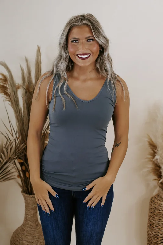 Thick Strap Basic Cami, Charcoal Stylish Women's Neon