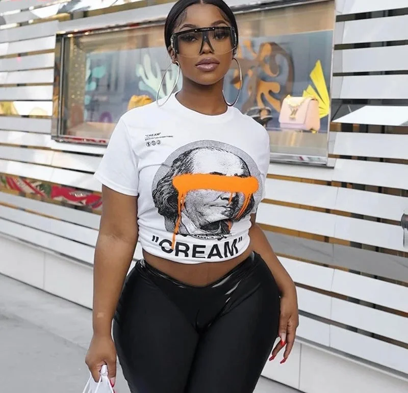 Cream White Graphic T-shirt Scandinavian