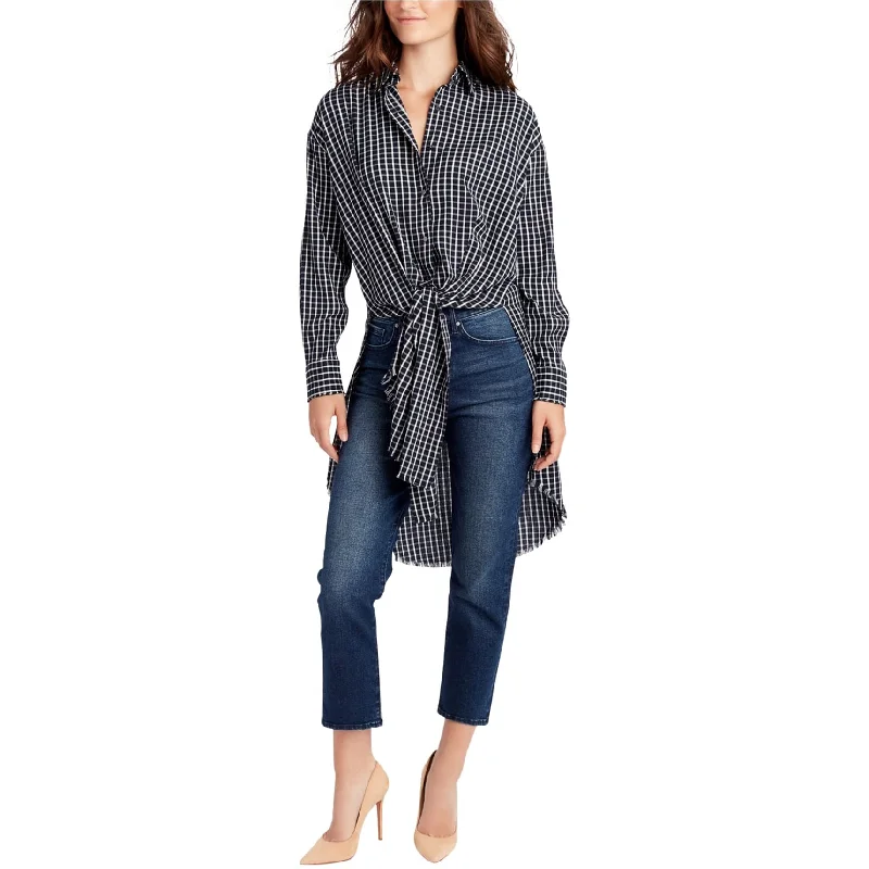 William Rast Womens Tie-Hem Tunic Blouse, Blue, X-Small Feminine Women's Soft 