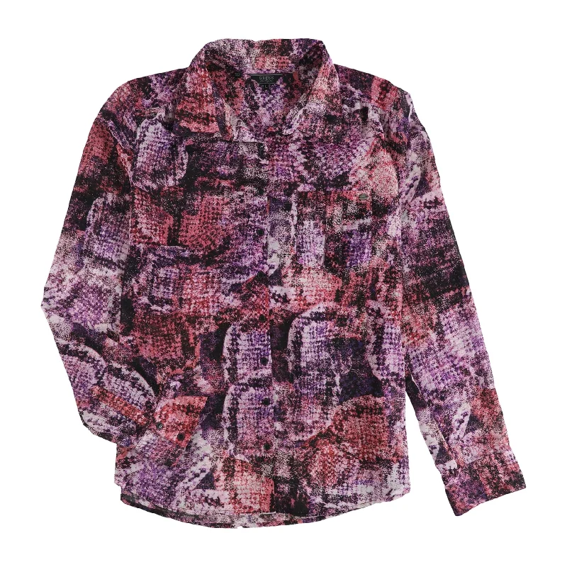 GUESS Womens Abstract Button Up Shirt, Multicoloured, Large Dynamic Women's High - energy
