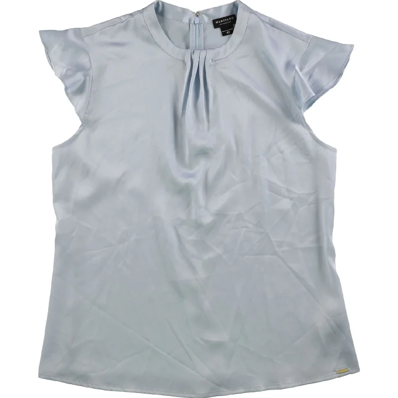 GUESS Womens Pleated Tunic Blouse, Blue, Medium Gym