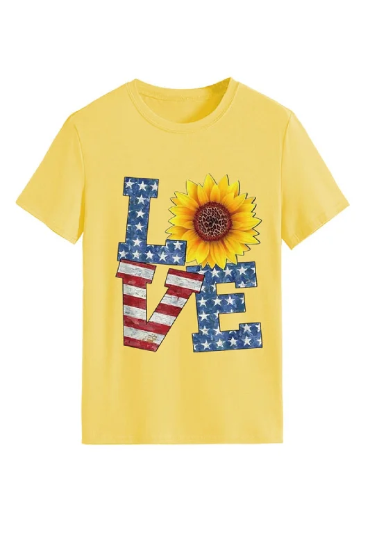 Sunflowers Pentagram Letter Print T-shirt Sleek Women's 
