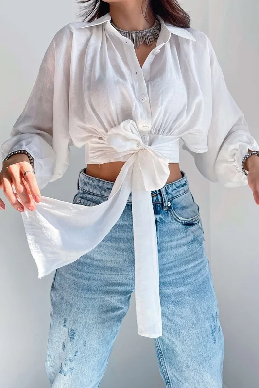 Dolman Sleeve Tie-up Cropped Blouse Refined Women's Classic 