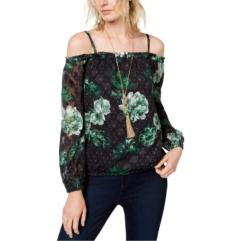 I-N-C Womens Floral Cold Shoulder Blouse Trendy Women's 