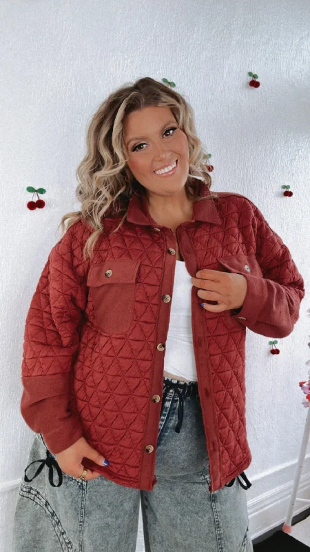 Into Layers Quilted Button Down Jacket, Brick Cozy Women's Sherpa - lined