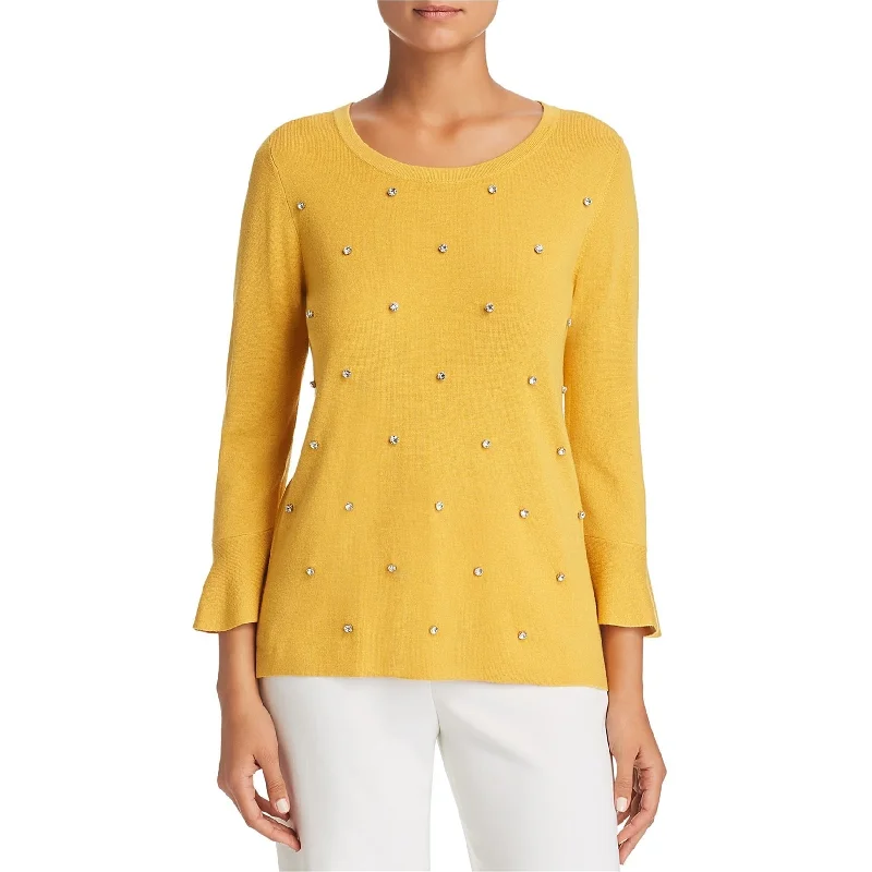 Le Gali Womens Rhinestone Knit Sweater, Yellow, X-Large Hip Women's Retro