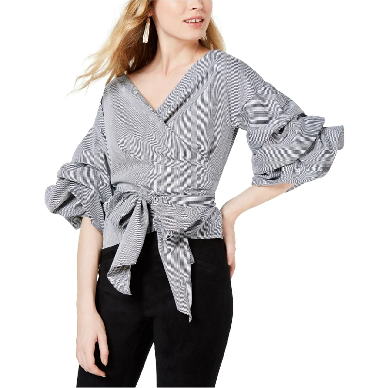 Sage The Label Womens Tiered-Sleeve Wrap Blouse Classic Women's Pin - striped