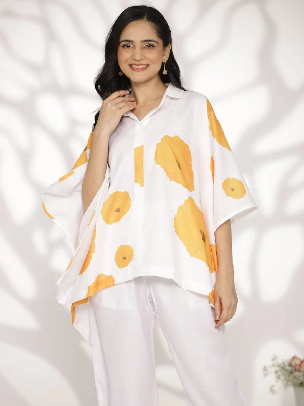 White&Yellow FloralCottonSlub KaftanTop Australian Beach