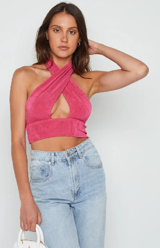 Tia Pink Cross Neck Top Vacation