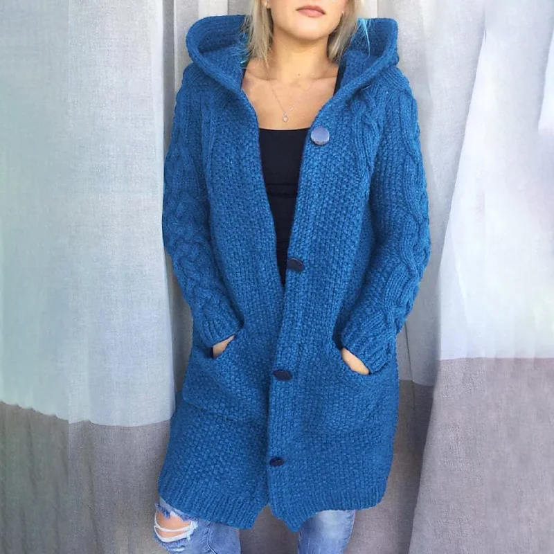 Women's Cardigan Pocket Chunky Long Sleeve Sweater British Gentlewoman Style