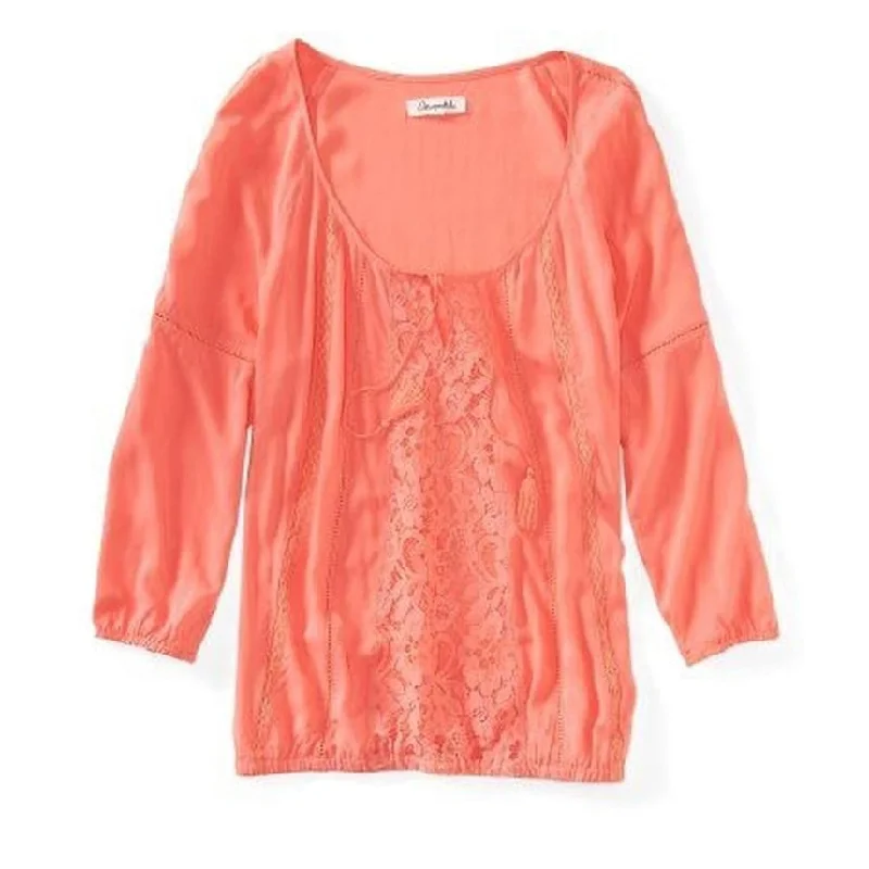 Aeropostale Womens Lace Peasant Blouse Cashmere