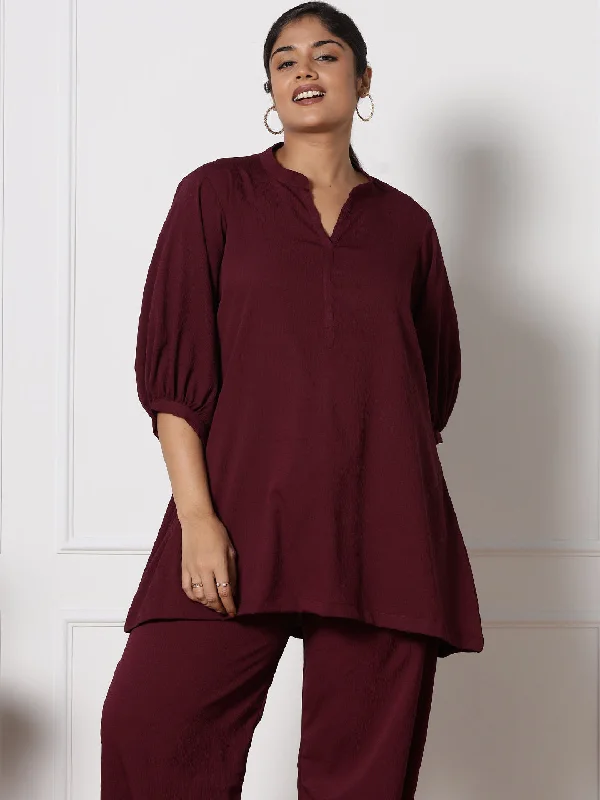 Burgundy Textured MandarinTop Athletic Women's High - 