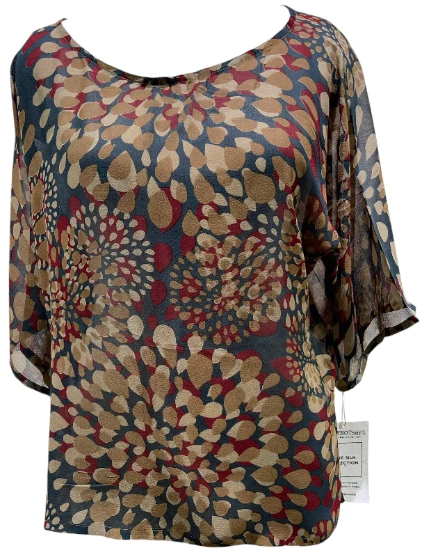 PRG5425 Sheer Avatar Pure Silk LONGER SLEEVE Side Slit Top Laid - back Women's Vibe