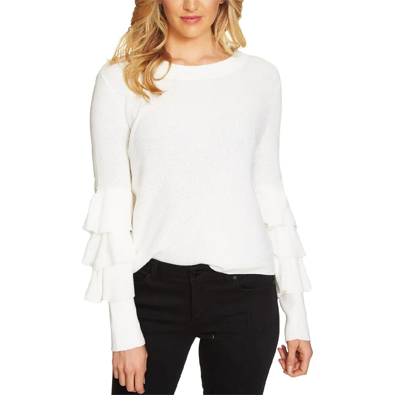1.STATE Womens Ruffled Tiered Pullover Sweater, White, Small Bold Women's Statement
