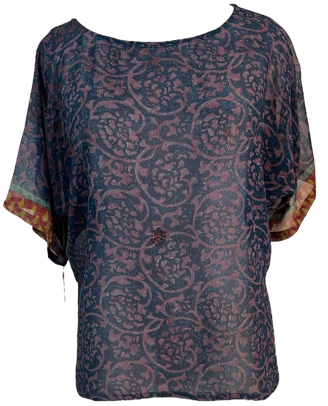 PRG6256 Sheer Avatar Pure Silk Side Slit Top Disco