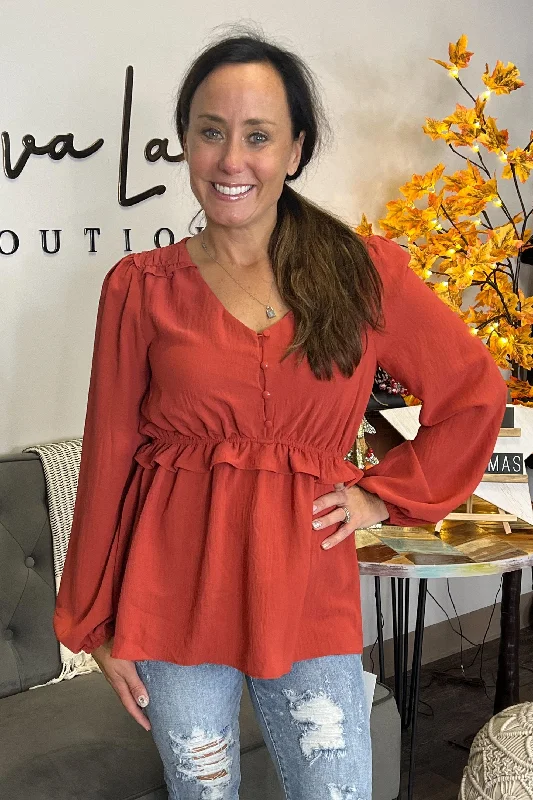 Ruffle Touch Women's Hi-Lo Long Sleeve Top Sporty Women's Athleisure 
